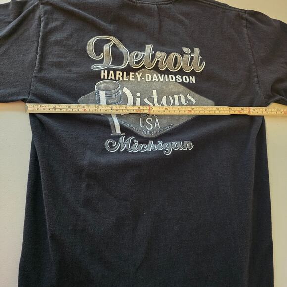 VTG Harley Davidson Detroit Pistons Wanted Tee Men's M Black Graphic Skull Flame - Picture 14 of 16